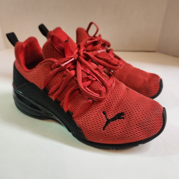 Puma Boys Tennis Shoes Red Black Shock Sole Full Lace Up  Size 2.5C - Picture 1 of 7